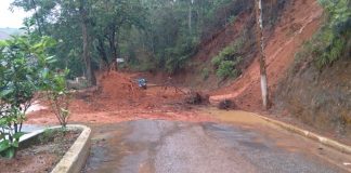 Deslizamento de terra derruba árvore, poste e provoca queda de energia em Lamim