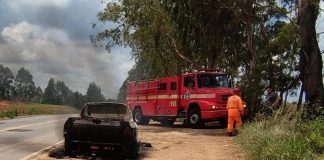 Caminhonete pega fogo em rodovia e bombeiros são acionados