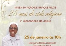 25 anos de vida religiosa de Irmã Alessandra será comemorado em missa em Lafaiete neste domingo
