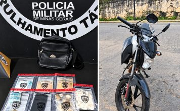 Acompanhamento de moto que cometia infrações em Lafaiete leva à apreensão de cocaína, maconha, dinheiro e celular