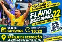 Lafaiete terá carreata de encerramento da campanha de Flávio Bolsonaro neste sábado